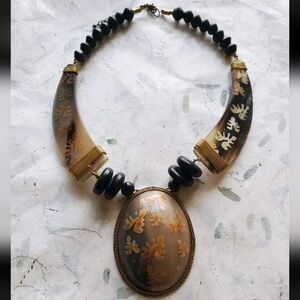 Antique Estate Tribal Bone & Horn (?) Necklace Ethnic Cultural Boho Bohemian